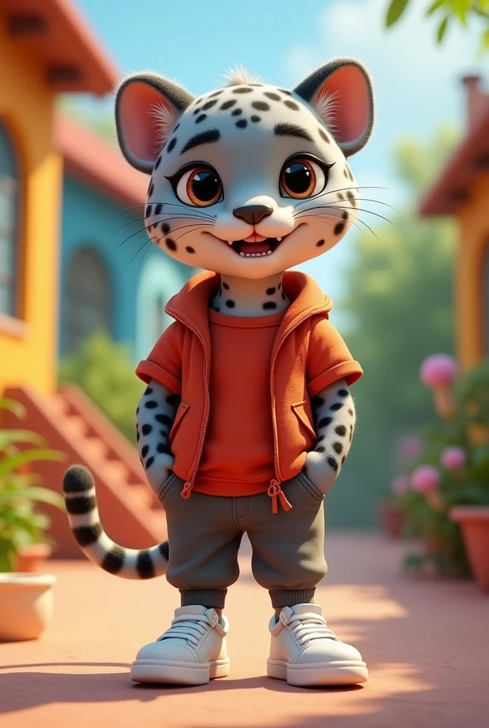 animated baby jaguar in grey jacket red t-shirt, gray pants and white shoes
other
