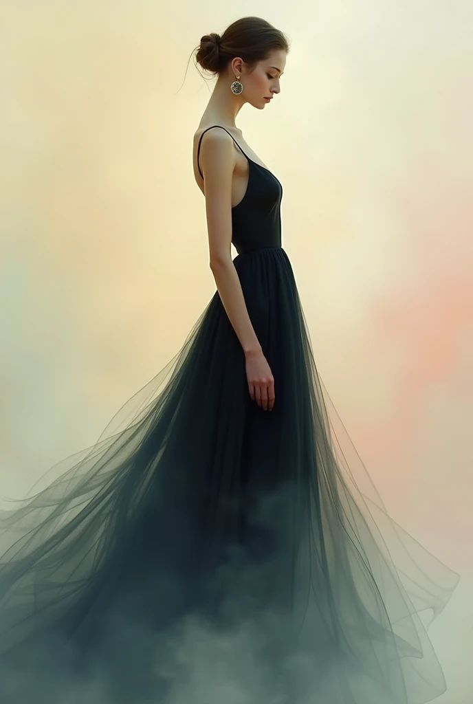 pastel colors, like beige, yellow, white, pink, and light blue, shadow wich black dress and its background will be dark.