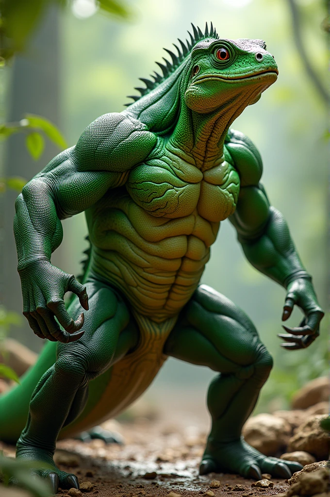 Green lizard with muscle