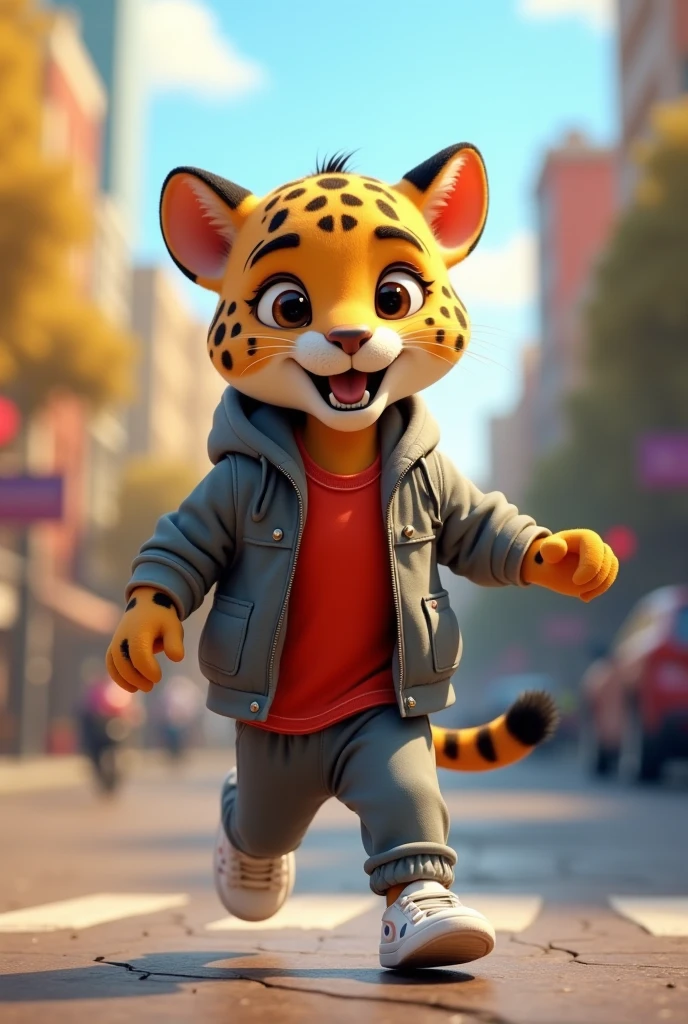 animated baby jaguar in grey jacket red t-shirt, gray pants and white shoes
other