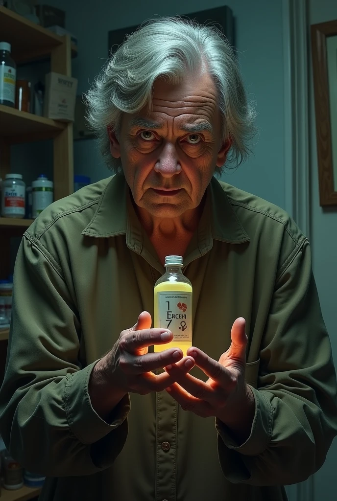 A person holding a bottle of unproven medicine, looking confused and uncertain.