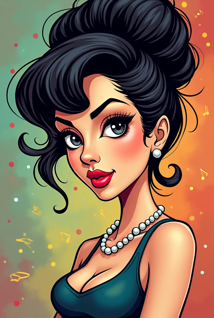 Create me a cartoon style drawing of singer Amy Winehouse