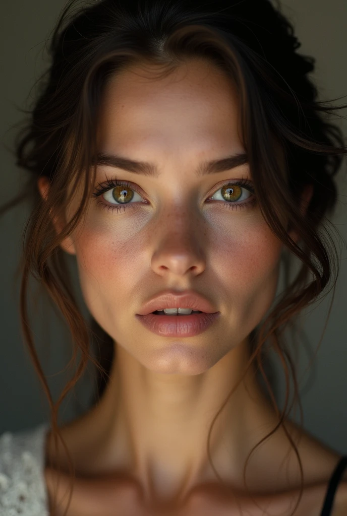 keep this same woman but make the features of the photo more "humain" et "photographie" how simple "AI creation"