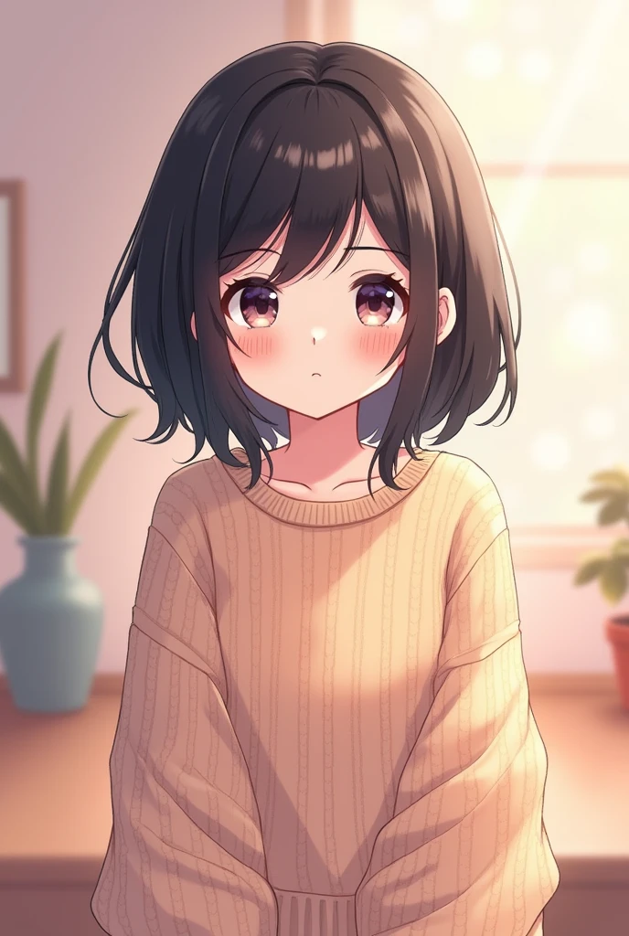 Black Hair sweater cute Anime-style illustrations