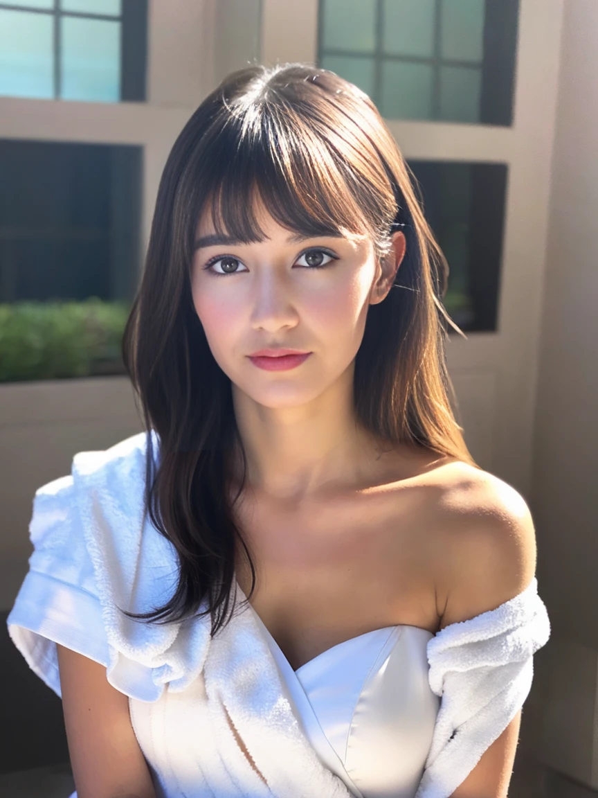 https://official-site.org/other/seaart_img/01.png, (exactly the same image as the above URL: 1.3), https://official-site.org/other/seaart_img/01.png, ( Exactly the same face contour as the image at the above URL: 1.3), https://official-site.org/other/seaart_img/01.png, (exactly the same nose as the image at the above URL: 1.2), https:// official-site.org/other/seaart_img/01.png, (exactly the same lips as the image at the above URL: 1.2), https://official-site.org/other/seaart_img/01.png, (the image at the above URL Eyebrows exactly the same as: 1.2), https://official-site.org/other/seaart_img/01.png, (Cheeks exactly the same as the image in the URL above: 1.2), https://official-site.org/other /seaart_img/01.png, (Same bangs as the image in the URL above: 1.2), (One cute woman: 1.2), (Wrap a white bath towel to the side only around the chest: 1.5) ), (Bare arms: 1.6), (Bare shoulders: 1.4), (In front of the mirror: 1.4), Selfie style, (Standing: 1.3), (Long hair: 1.2), (No expression: 1.2)