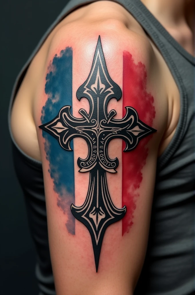 French flag tattoo, fleur de lys, Christian Cross