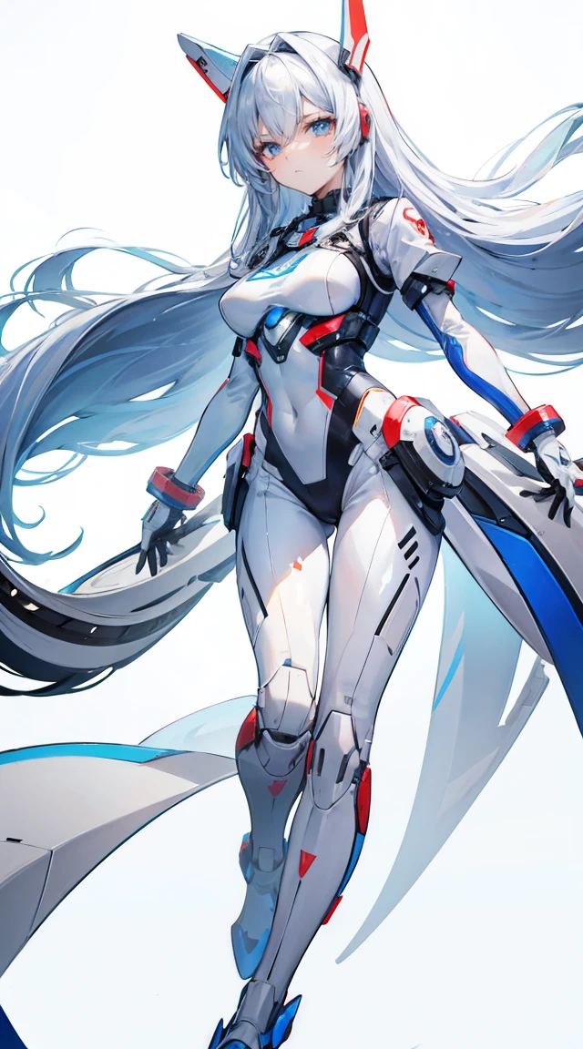 white solid background,stand at attention,ID photo,Patent leather bodysuit,Long hair,stand at attention站好,ID photo,Game CG,Stand still,front