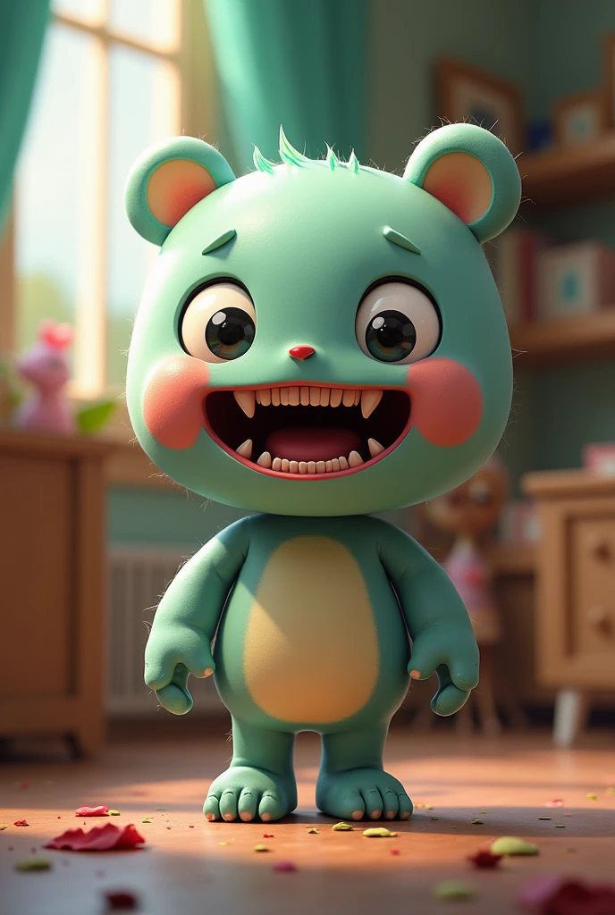 Create me a cartoon-style character that looks cute but is actually horror.