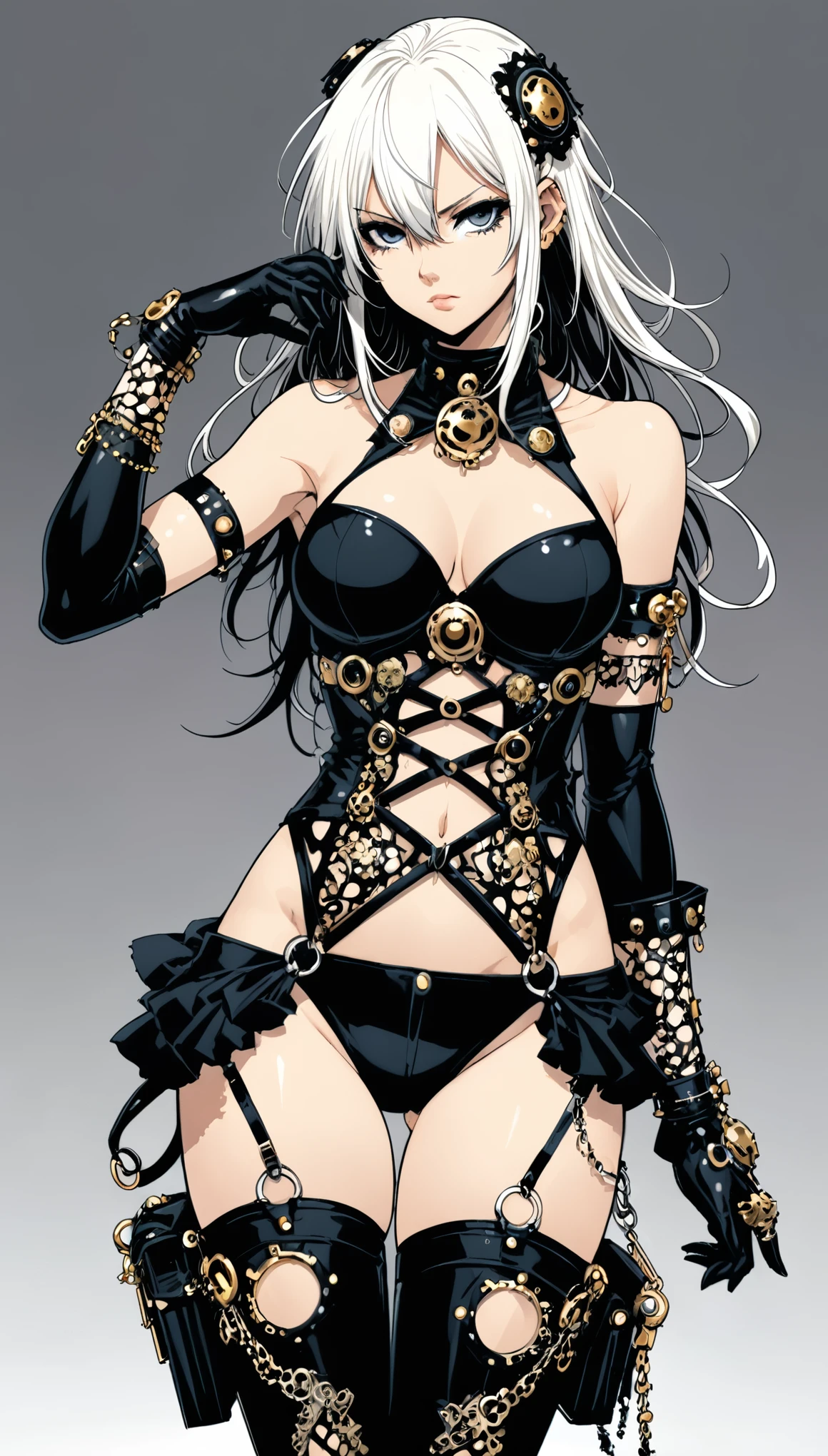 in style of Chris Bachalo
(1girl,character conceptual design,half body,gravure_pose,)