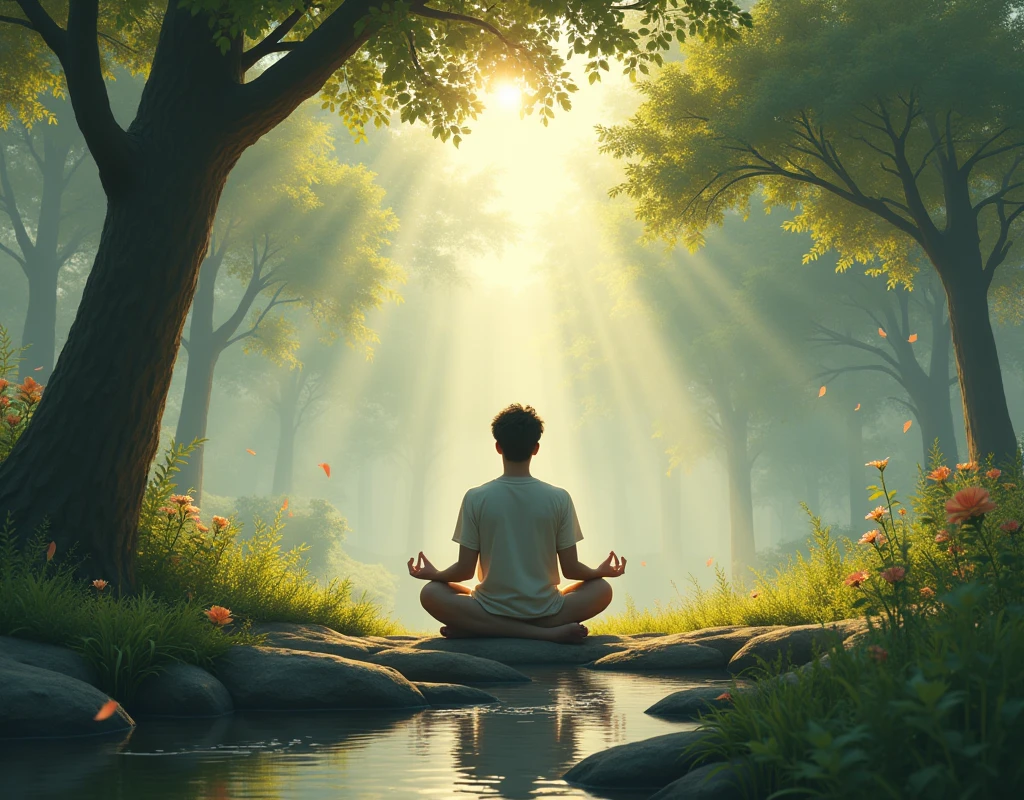 College boy felling Meditation nd peace of environment