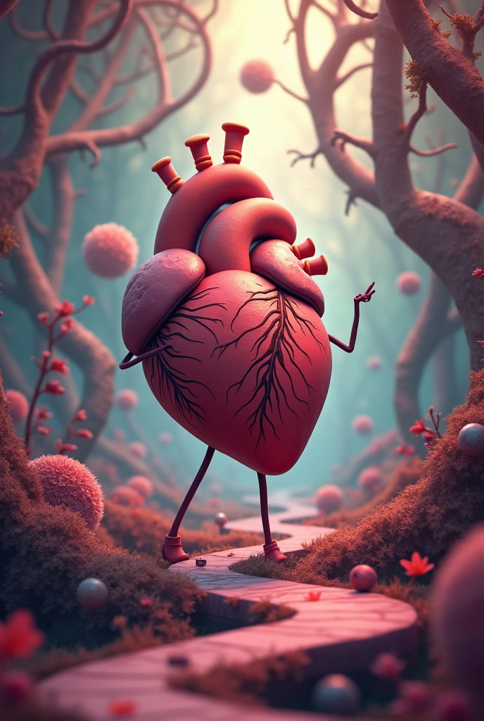 An animated heart thinking of a tangled path