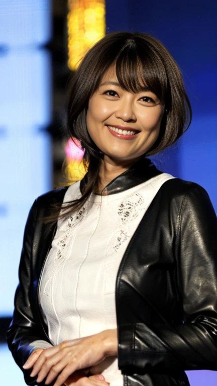 


最high quality, 8k, Vibrant, Sharp focus, high quality, High resolution, Middle-aged women, Mature Woman, 40 years old, (Whole Body Ezbian), (High heels face detail, Highly detailed eyes, Plump figure、Plump face、((big 1.6))、(((Large Breasts)))、((Black leather clothing))、Random Hairstyles、A kind smile、(bustling street)、