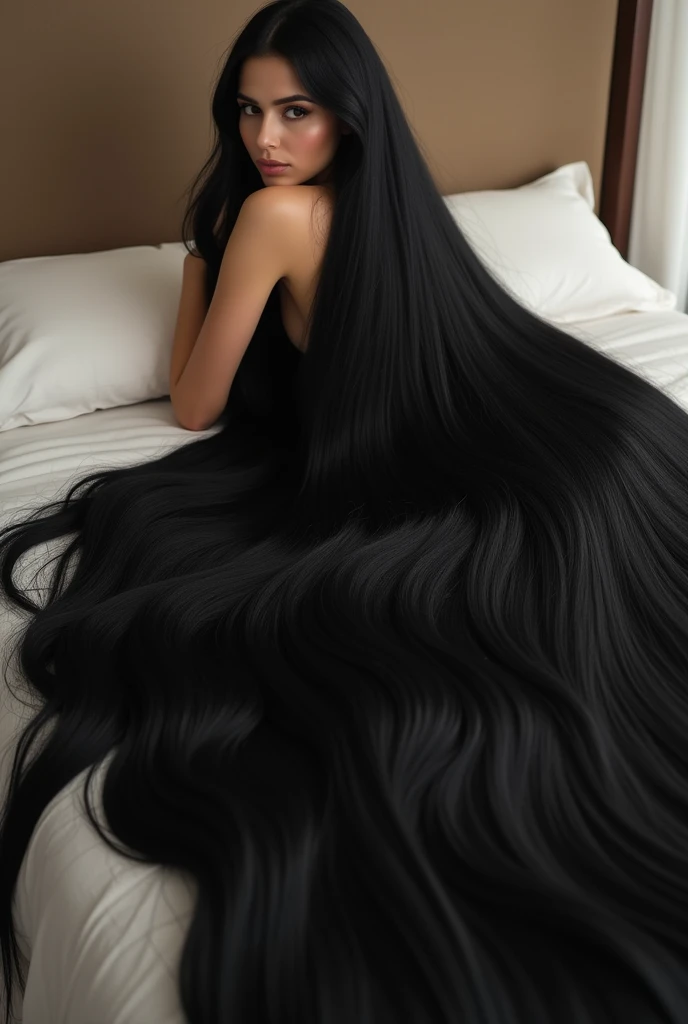 Super Long Hair Contest Winner、Full body photo、Head to toe photos、Taken from about 4 meters away、ultra-realistic、The longest black hair in the world、Hair longer than Rapunzel、She has very long black hair that covers her entire body...、Hair that is shampooed every day is so beautiful、I&#39;s hair isバラの香りがして、My very long black hair makes me look sexy.、My charm is my long black hair、Long black hair is a symbol of beauty、I&#39;I am proud of my long black hair、This long hair length and volume is admired around the world.、Her very long black hair is fanned out、Smooth black hair that flows from shoulders to floor、I have a lot of hair、Cover the entire bed with hair、Hide your hands with your long hair、Hide your fingers with your long hair、A storm of black hair about to overflow from the screen、,Full body photo,超Super long hair、naked、the most Beautiful Hair in the world、Lie on your back in bed、Long hair covering her vagina、White underwear or naked、Cover the whole body with straight hair、Very beautiful face、beautifully styled black hair、Very large amounts of hair、Super long hair that accentuates femininity&#39;sexly、Slim figure、Beautiful and shiny hair、Bright lighting、Professional Lighting、Full body photo、Black hair contest winner、the place is a bedroom、My hair is reaching the floor and dragging、Full of black hair、She is leaning on the bed, Show off your long hair.、The bed is full of hair、Long black hair covers the whole body、Super long hair、Best image quality、highest quality、Highest Resolution、Ultra-realistic photos、Full body photo、1 girl、Very beautiful face、 Real Photo、Live-action,((large breast:1.6)

