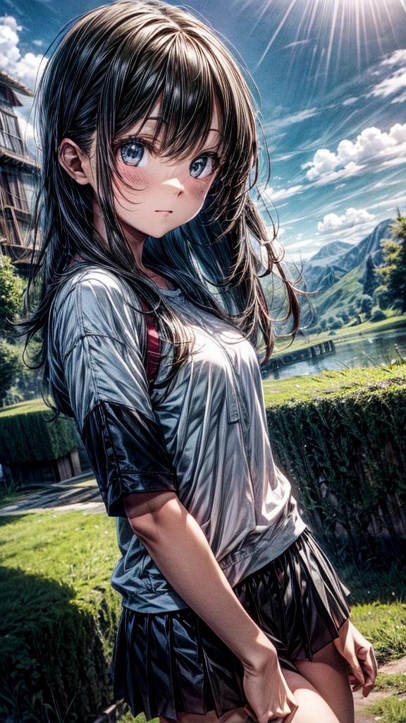 Aesthetic image change background to a green open area covered by green mountains no humans