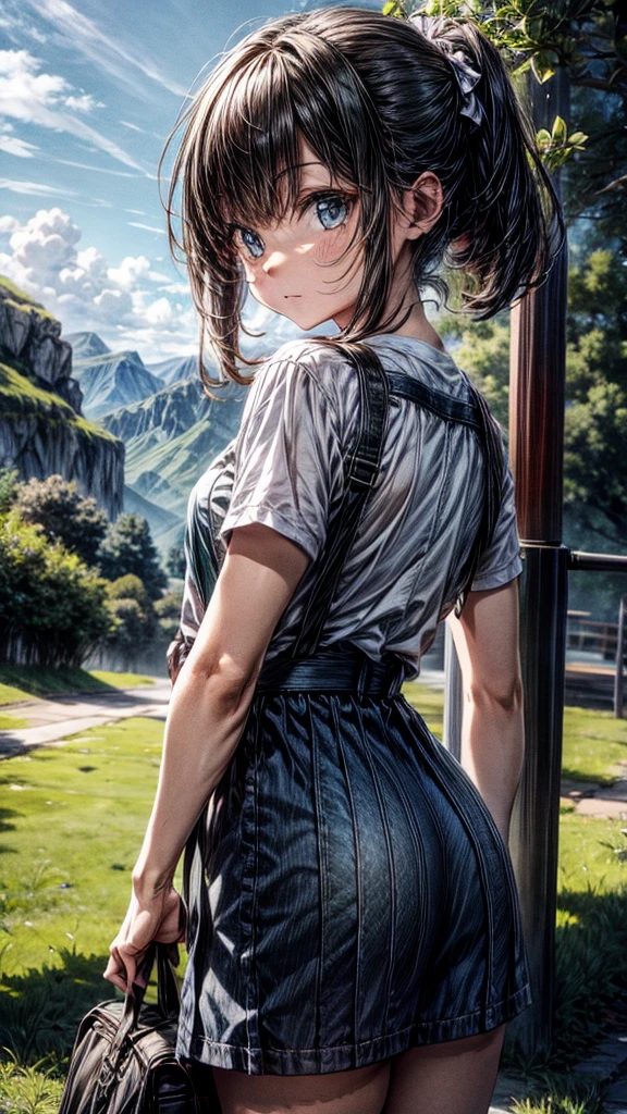 Aesthetic image change background to a green open area covered by green mountains no humans