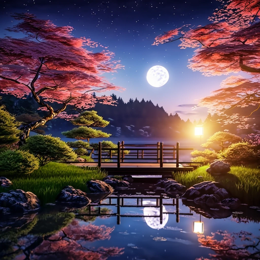 Good night Japanese summer night, quiet time, calm mind, peaceful time flows,((highest quality, 8K, masterpiece: 1.3)),