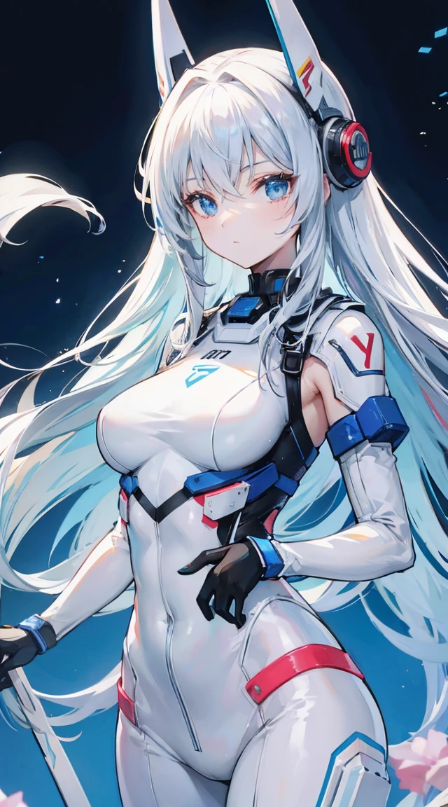 white solid background,stand at attention,ID photo,Patent leather bodysuit,Long hair,stand at attention站好,ID photo,Game CG,Stand still,front