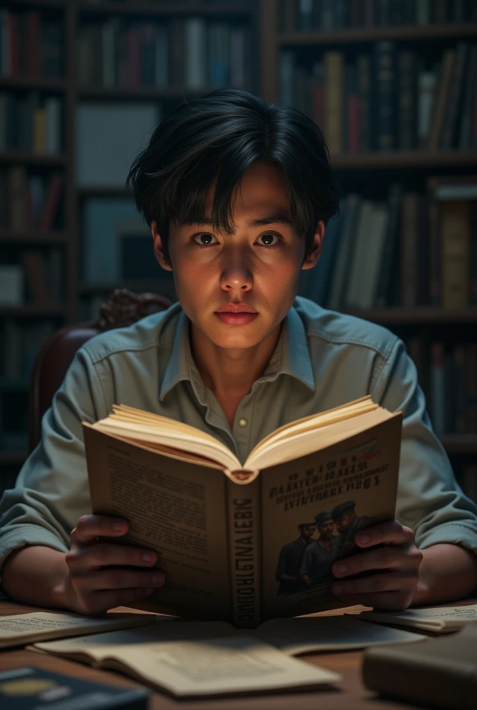 A person reading a book filled with misinformation and pseudoscience.