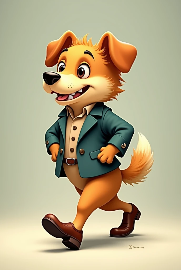 Now create a dog with a jacket and shoes on 2 legs , in different images as if he were walking just like they used to draw before to create the old movies 
