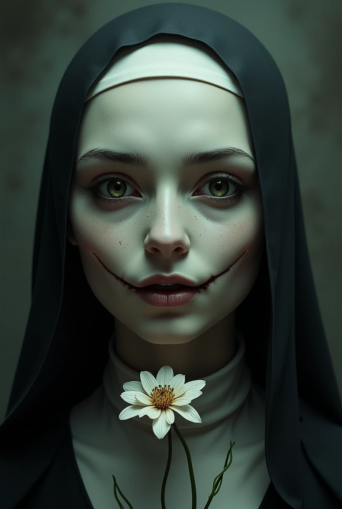 Nun's Spiritual Eyes、flower、It has no ears, its mouth is split and it is smiling strangely.。