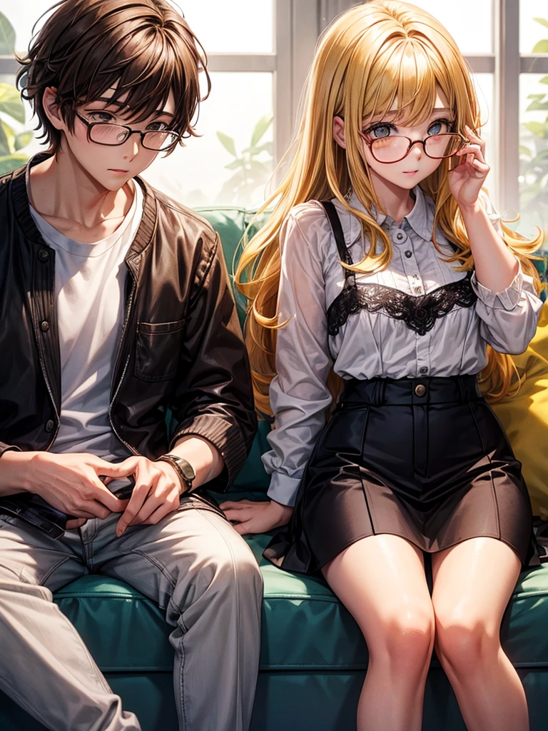 Boy and Girl, Boy Brown hair and eyeglasses, Girl Yellow hair
