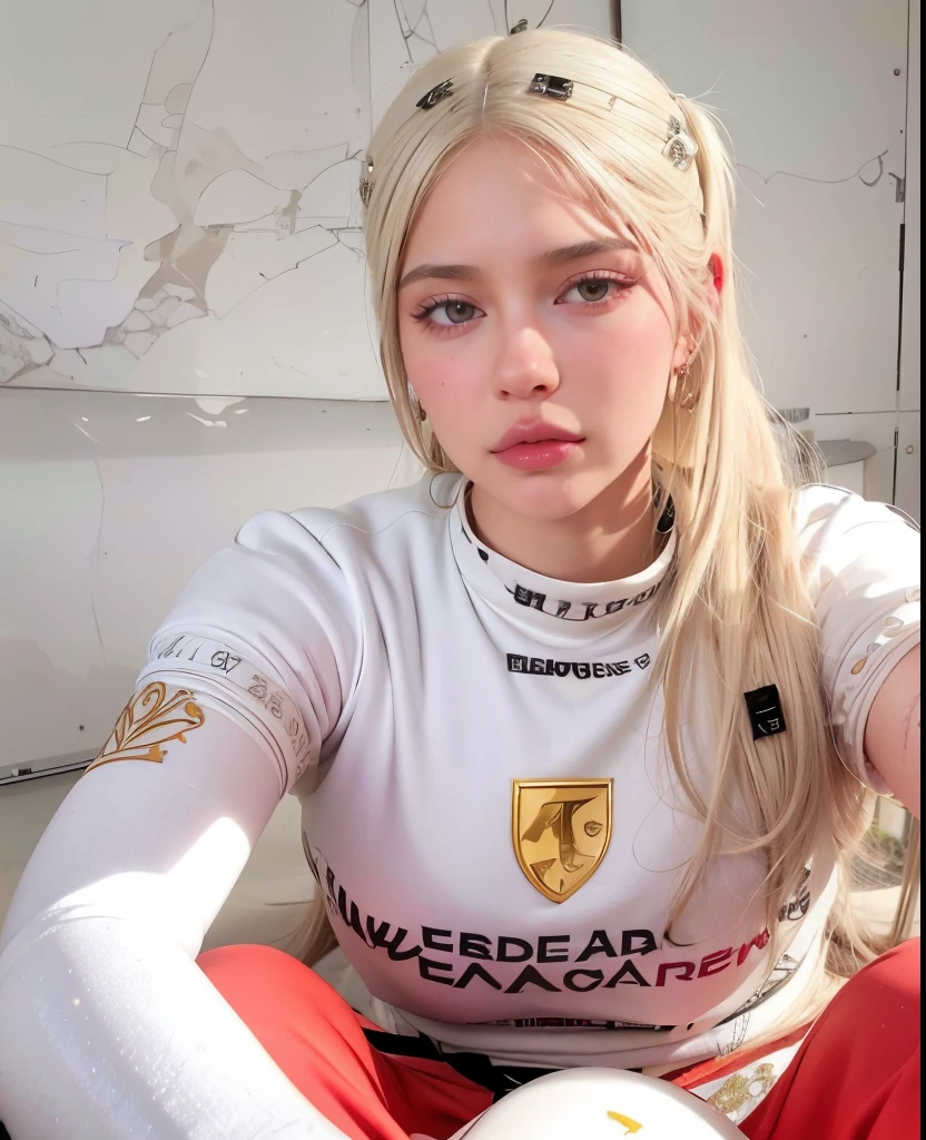 Blonde woman with long hair and piercings posing for a photo., with long white hair, with long white hair, Perfect white hair girl, Ava Max, tifa lockhart with white hair, pale porcelain white skin, anime girl in real life, with white hair, Extremely light blonde hair, very light blonde hair, with long blonde hair, Her hair is white