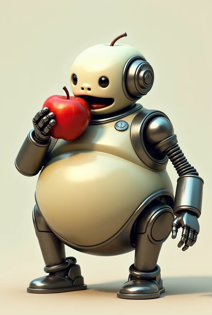 Fat robot eating apple