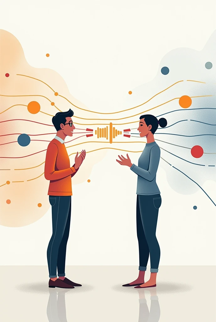 Draw me how sound waves are transmitted a conversation explain the image to me