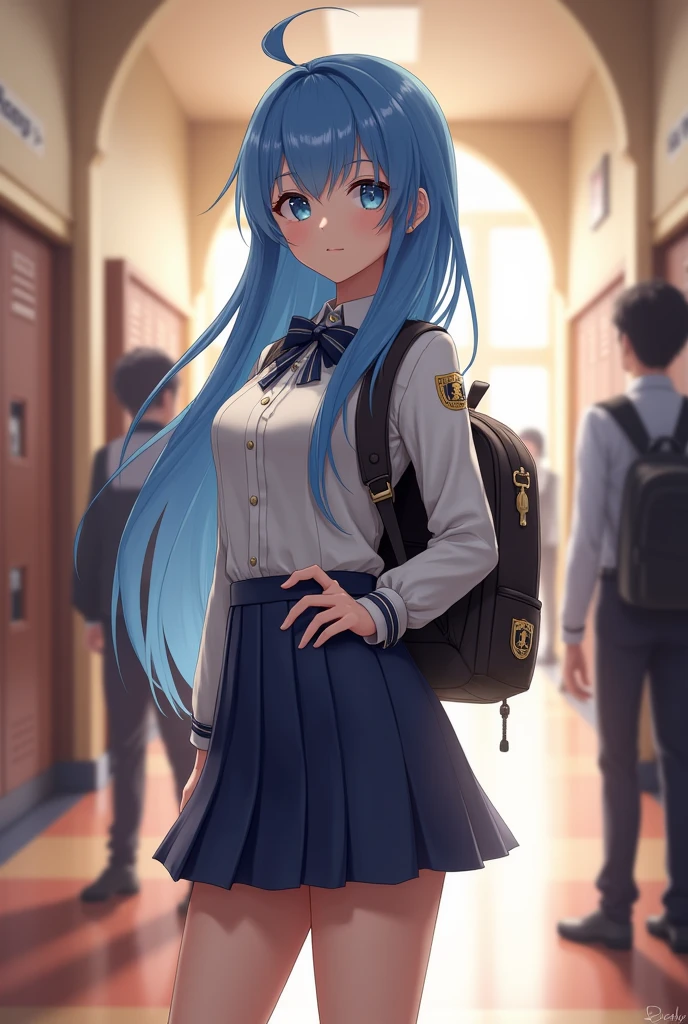Create a realistic Genshin Impact Furina image at school