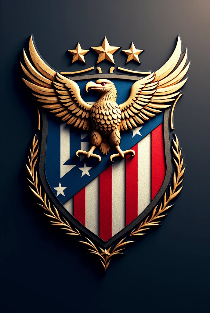 A football shield with an eagle and the colours red, blue and black,in the middle that says Atlético de Barcelona