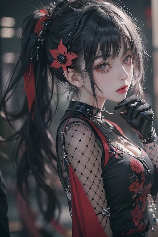 add_detail:2, 1girl, (pale skin:1.3), red eyes, glowing eyes, long hair, white hair, lipstick, twintails, long black dress, frilled dress, intricate details, red details, victorian style, red theme, indoors, splash effect, surrounded by red liquid energy, depth of field, ambient lighting, blurry foreground, blurry background, atmospheric, intricate details, enhanced lighting, volumetric lighting, strong shadow,