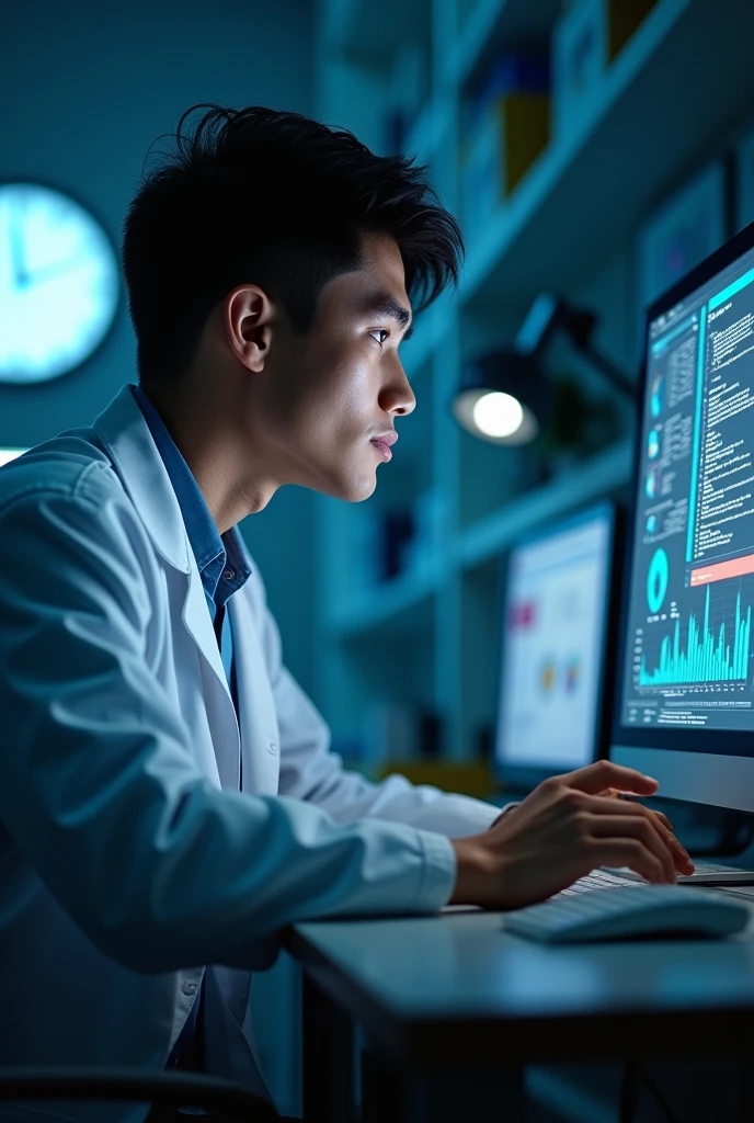 A researcher looking at a computer screen displaying the results of a legitimate medical study.