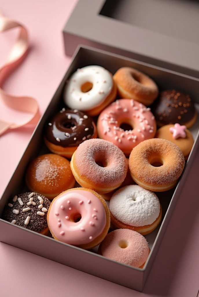 Mini donuts assorted flavors in a gift box