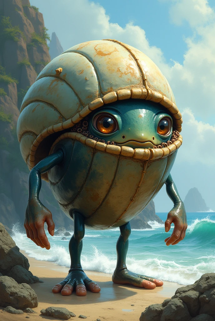 Chilean mussel with eyes, hands and feet