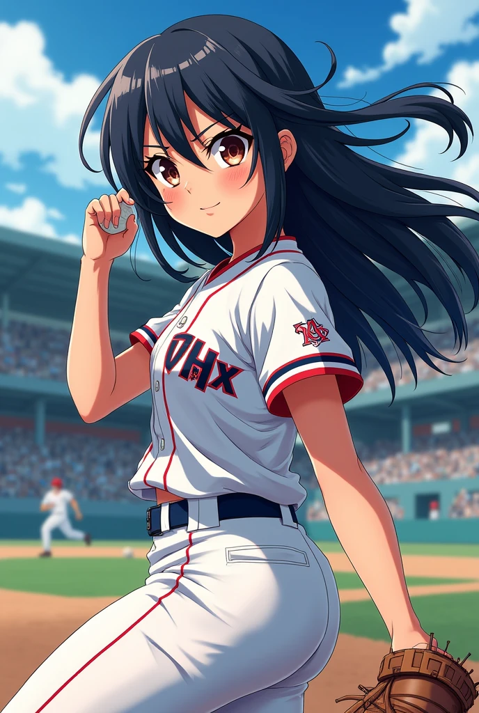 baseball　woman　Black Hair　Anime-style illustrations