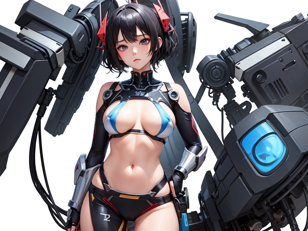 Female anime style Dorbach ,Mecha Bikini 2D, ((,The bottom is sticking out)),Nipples are visible((Highest quality)), ((masterpiece)), (detailed) ((Centered Images)) Crying face