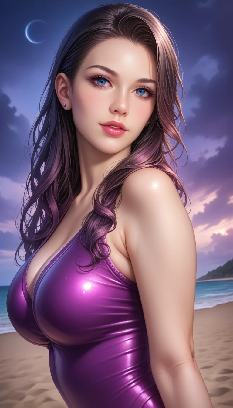score_9, score_8_superior, score_7_superior, High-resolution CG illustration,A masterpiece in 32K resolution,Highest quality,it is really amazing,Very detailed,Ultra-high resolution,Ultra-realistic,Realistic,Increased depth of field,Cinematic lighting,
Elegant mature Japanese woman,
Straight long hair with black hair,Ultra-detailed and beautiful face,Calm and gentle look,Translucent white skin,Realistic skin texture,Great proportions,
High leg swimsuit,
Summery design,Chic color scheme,Beautiful and delicate decoration,Detailed fabric texture,
Dark skies before the storm,Dark clouds covering the dark sky,Thunderclouds rolling in,Coastline at night,Stormy seas,delay々A desolate sandy beach that continues,
Cinematic Angle,