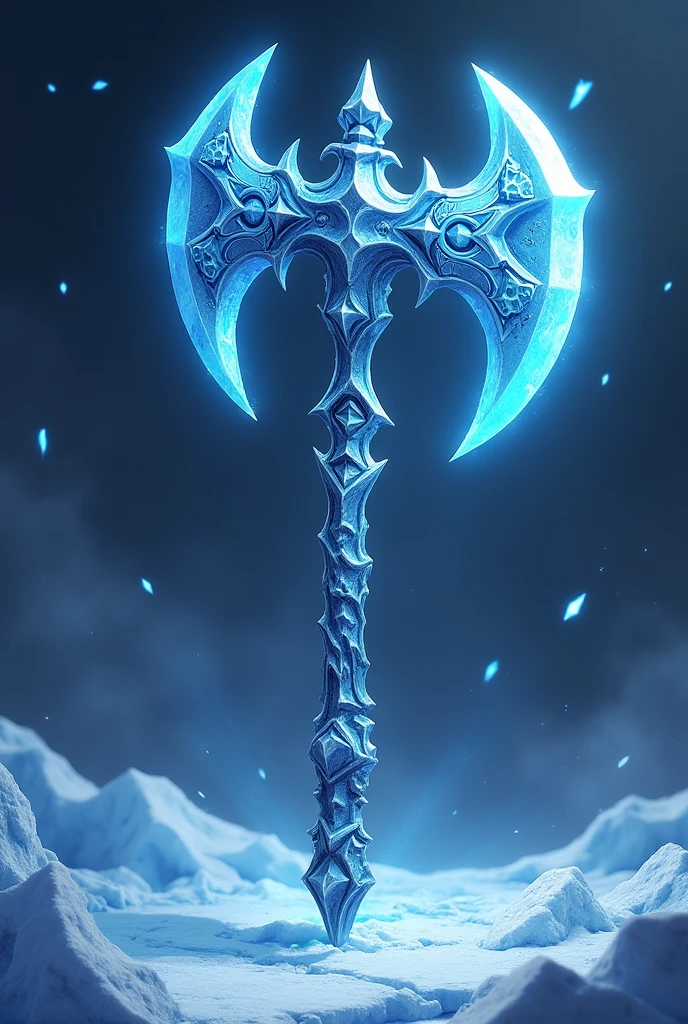 Large glacial axe, アニメ, magic item, shiny blue, thorny, lamina orateada