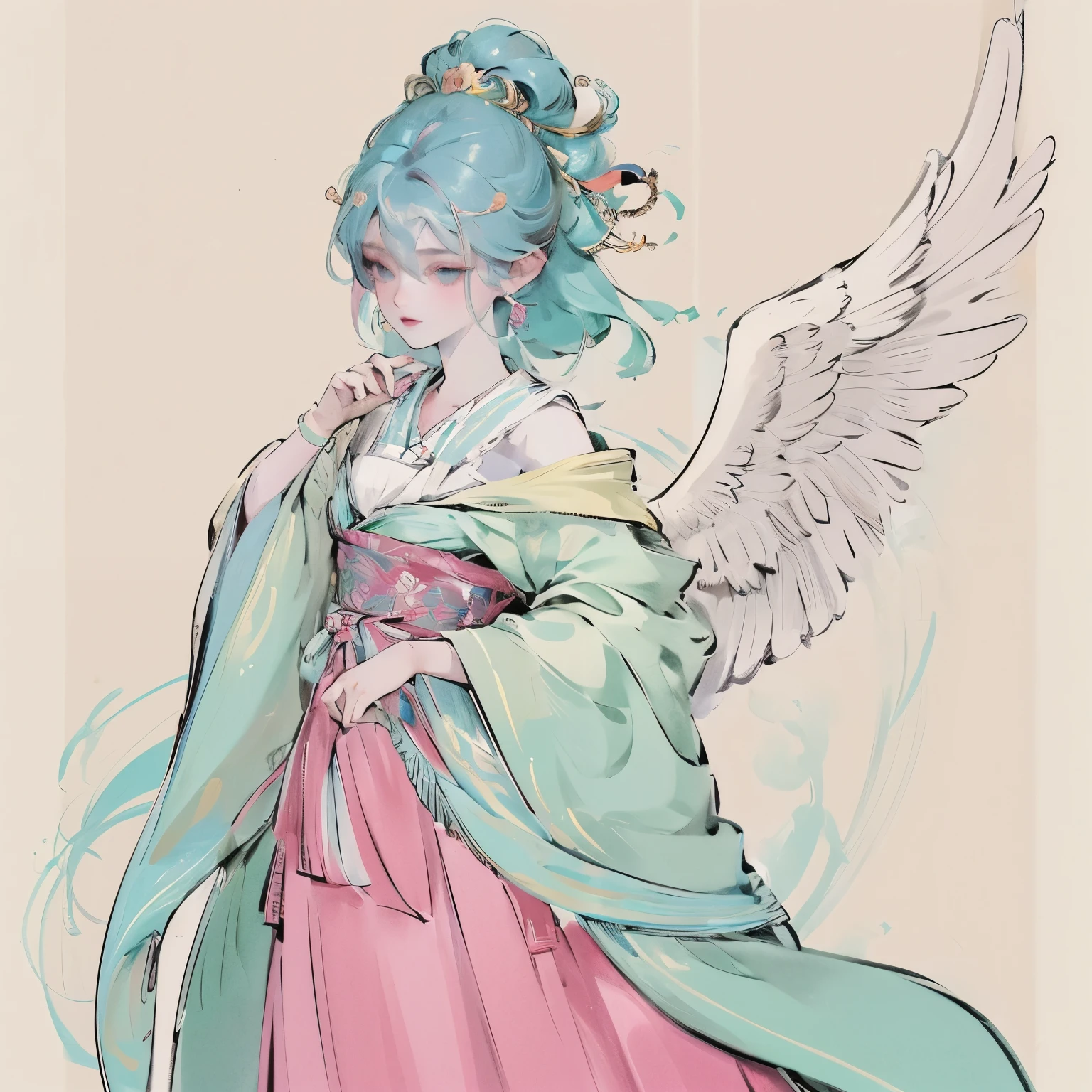 (Designed by nty:1.4),Upper body portrait of a girl, Colorful, Colorful, Yoshitaka Amano character setting,solitary,Angelic, Symmetrical beauty, Angel Wings, Gorgeous long skirt, stand up, (((solitary))), Color Matching,Clear facial features, Clean lines design, Magic Elements, ), Standing Figure, ((Flat Color)), (masterpiece,Top quality,best quality,Ultra-high resolution), ((Exquisite facial features,Clear facial features,beautiful eyes,Pretty Face)) ,(32K Wallpaper),