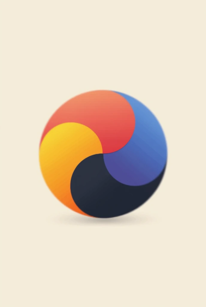 Design a minimalist logo, containing a spiral of colored circles, yellow, magenta, blue, and black all 4 in equal proportion with a slight blur