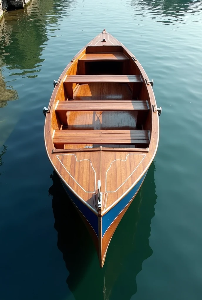 Create a 5-bench boat with 5 meters of a blue stripe.
stern edge to the first bench 50cm,
Boat with 150 beam Stern 50cm Midship 70 Bow with an anchor guard