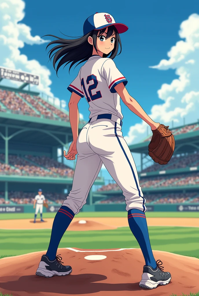 baseball woman Black Hair Anime-style illustrations