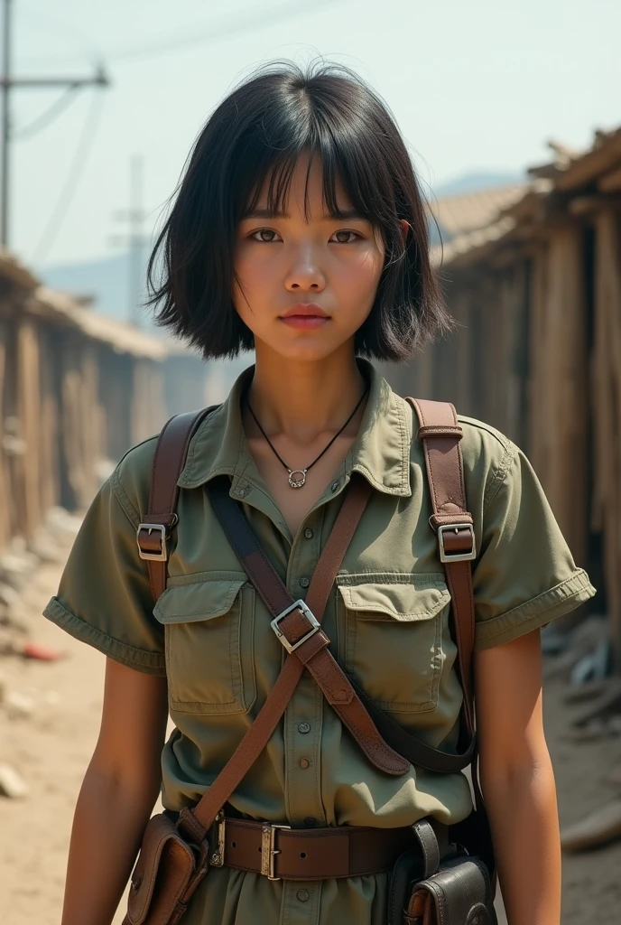 generate an Asian woman with short hair of scarce resources