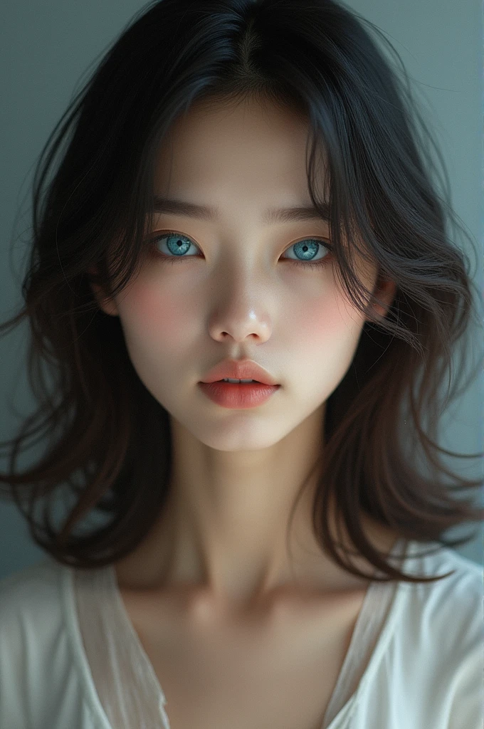 Asian brunette with blue eye