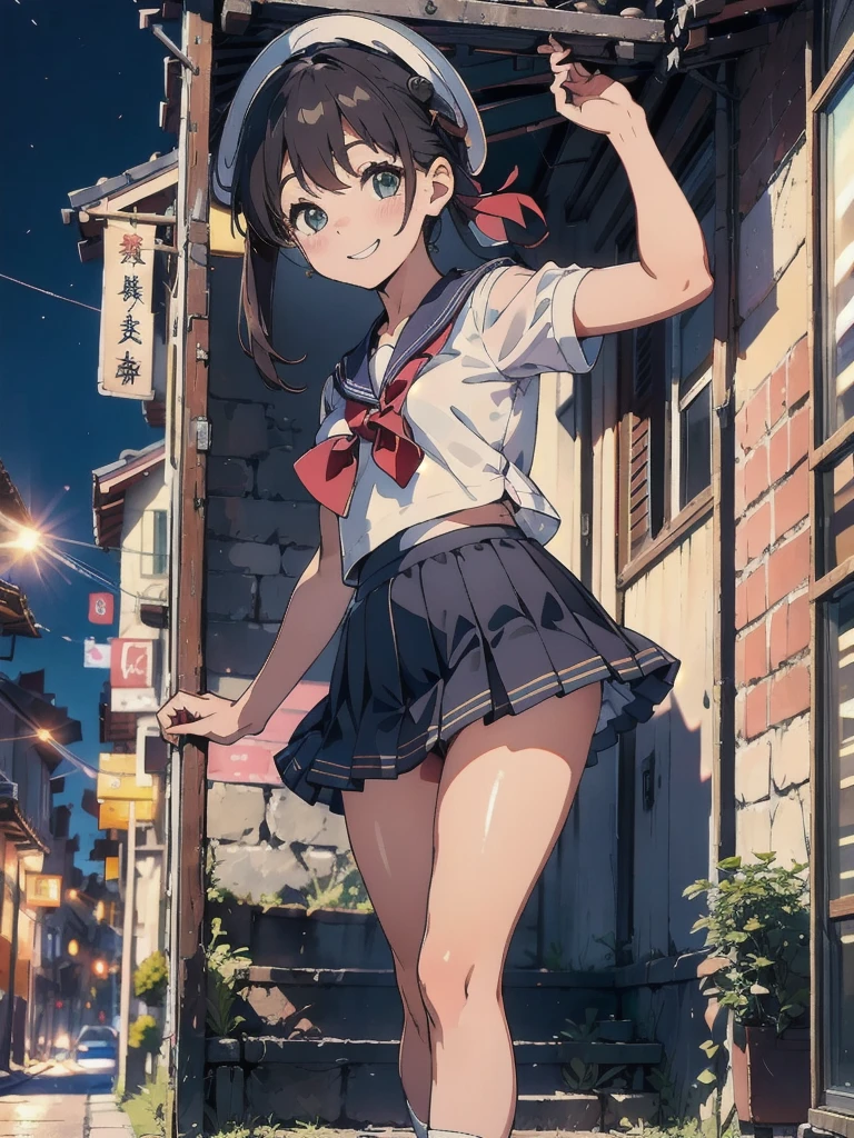 (8k, RAW Photos, Highest quality, masterpiece: 1.2), cute、daily、Group photo、Smiling face、Sailor suit、mini skirt、beret