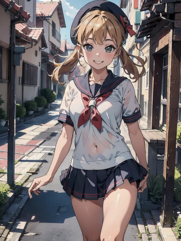 (8k, RAW Photos, Highest quality, masterpiece: 1.2), cute、daily、Group photo、Smiling face、Sailor suit、mini skirt、beret