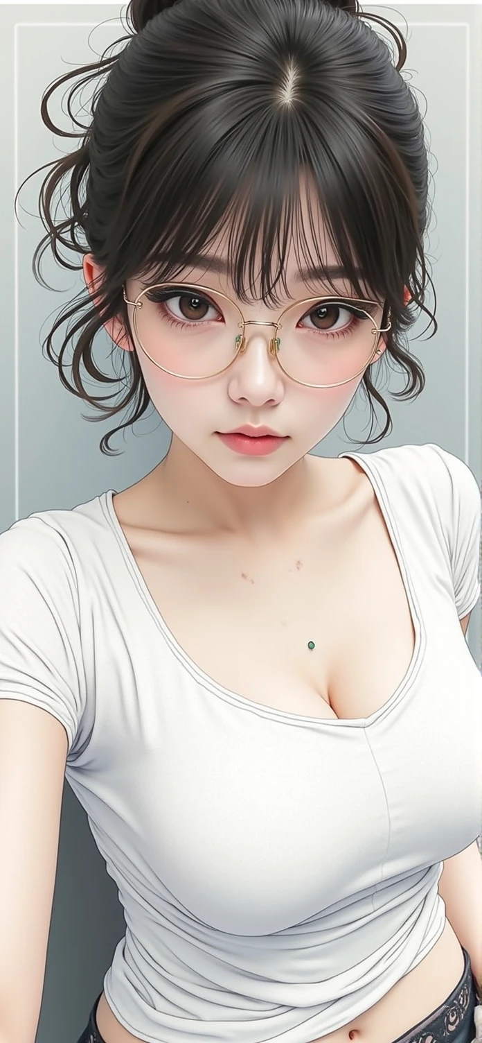 Chinese Girls,((best quality)), ((masterpiece)), (detailed), full-body shot,Pretty Face,1名中国女sex,Round face,Chubby face,wear glasses,A few freckles,thick lips,No makeup,Shy expression,32-year-old woman with legs spread,Long legs,Big Breasts:1.4,Huge breasts:1.4,Flesh-colored embroidered underwear:1.3,The streets are crowded with people, Round breasts:1.4,Black lace hollow,Stroke each other,sex,Soft lighting,Topic Depth,sex,Sharp focus,Natural soft light