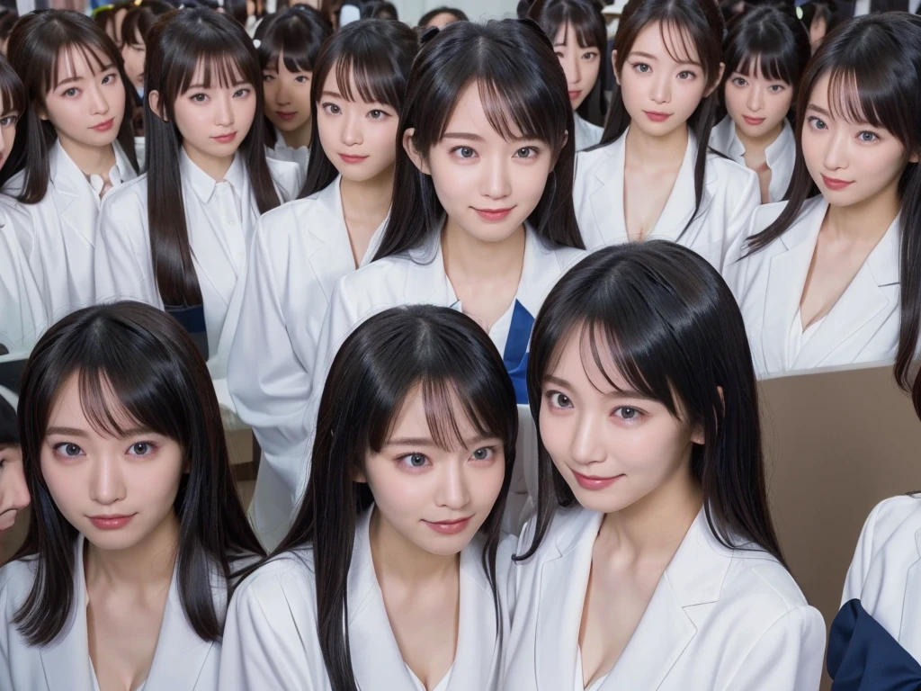 [Japanese cloning girls], [Perfect Clone girls Raw Photography Art], (16K, Highest quality, Ultra-high resolution, Unrealistic, Unprecedented sight, Clone Girls: The World of Proliferation, Ultra-realistic), (Japanese, woman, 26-year-old), (((Small face, Thick black hair, Semi-long hair))), ((Very beautiful detailed girls, Accurate body structure, Very detailed body)), (((((Big Breasts, J-Cup))))), (((White shirt, Big Breasts強調, I can see the cleavage, Black Mini Skirt, Dark Eyes, Mature face))), (Cute Smile, Smiling face, A gentle gaze), ((Detailed depiction, clone girls, Happy laughter, Lovely Smile, Pleasant conversation)), (((((Very detailed, 1girl-1,000,000cloning))))), ((100girls, 6+girls, multiple girls)), (((((Very detailed depiction of the other self, Perfectly the same girl, The exact same smile, The exact same hairstyle, Perfect same clothes, Exactly the same height, Perfect same J-cup))))), (((Very detailed, clone girls only))), (1,000,000,000,000,000,000clone girls), ((Extremely crowded, Body adhesion)), (Bright and soft light), (((Accurate perspective depiction, Depth of subject, Same perspective as girls))), Alluring, Fun erotic, Everyone is sexy