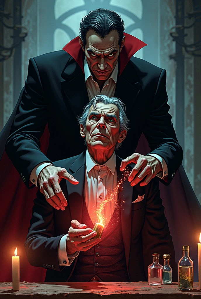 Create the cover of a comic about Dracula Professor