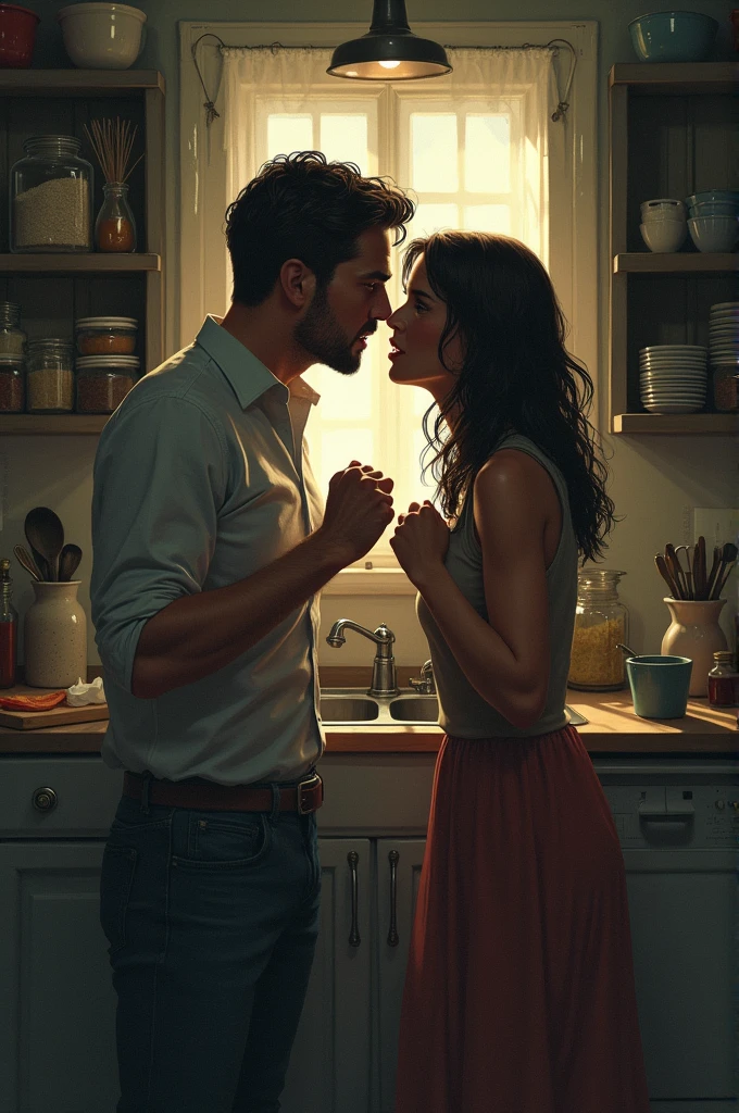 AI create me an image of a couple arguing violently inside a house in the kitchen